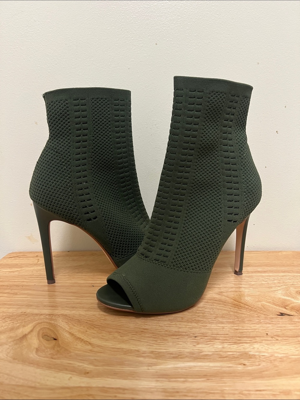 Steve Madden Olive Knit Peep-Toe Stiletto Booties